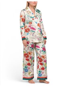 Dalia Cream Floral Pajama Set with Multicolor Blooms
